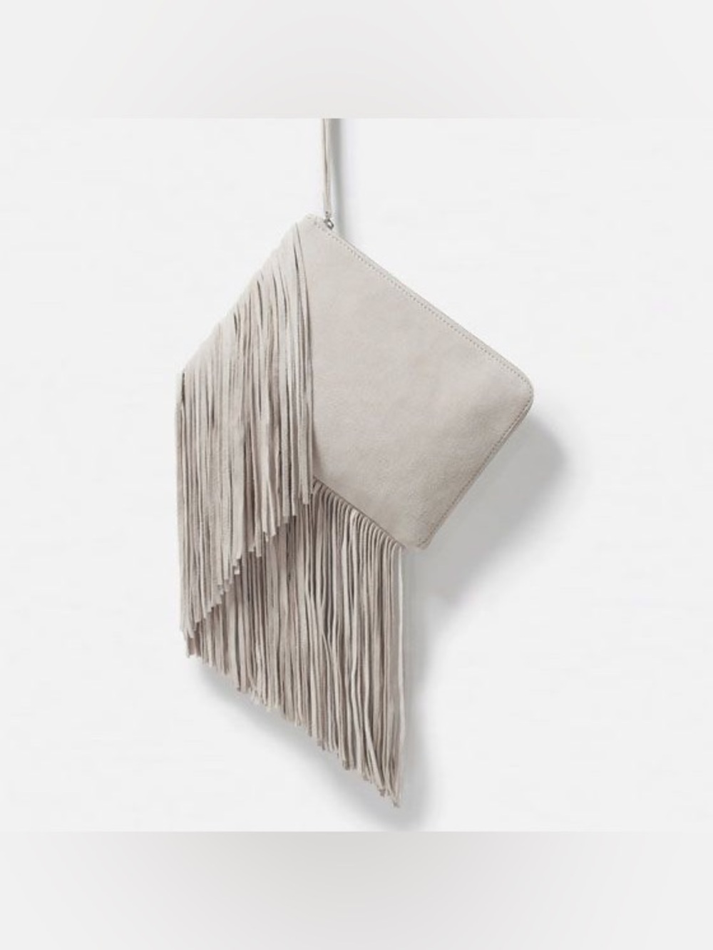 Zara Fringe Suede Wristlet Clutch - Light Gray
